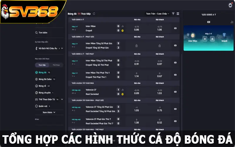 Tổng hợp các hình thức cá độ bóng đá chỉ có tại nhà cái SV368