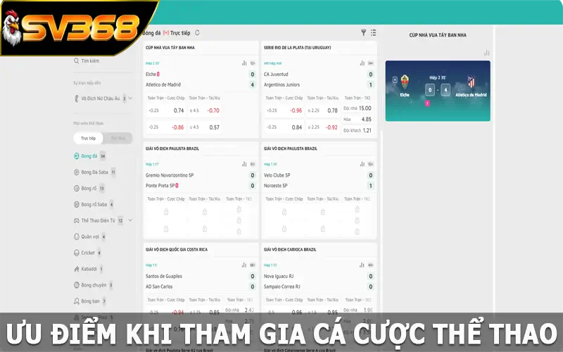 Ưu điểm khi tham gia cá cược thể thao trên hệ thống SV368