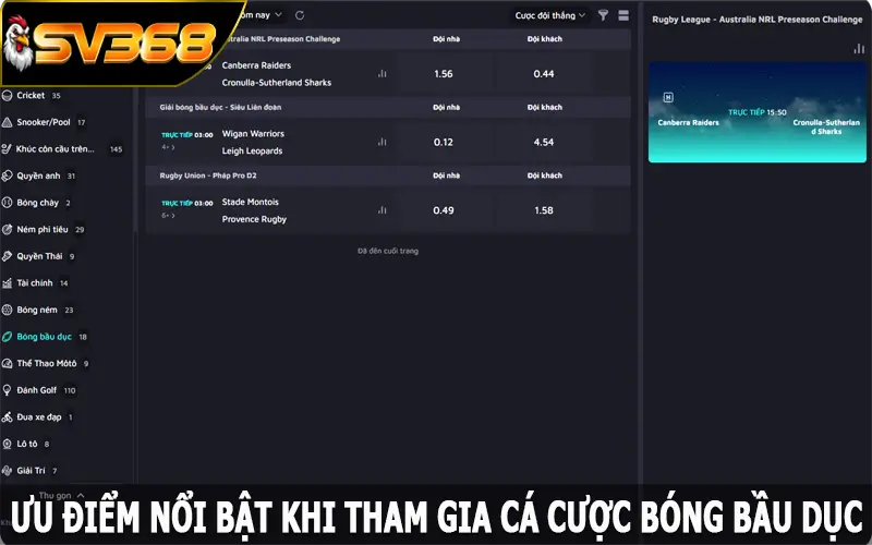 Ưu điểm nổi bật khi tham gia cá cược bóng bầu dục ở nhà cái SV368